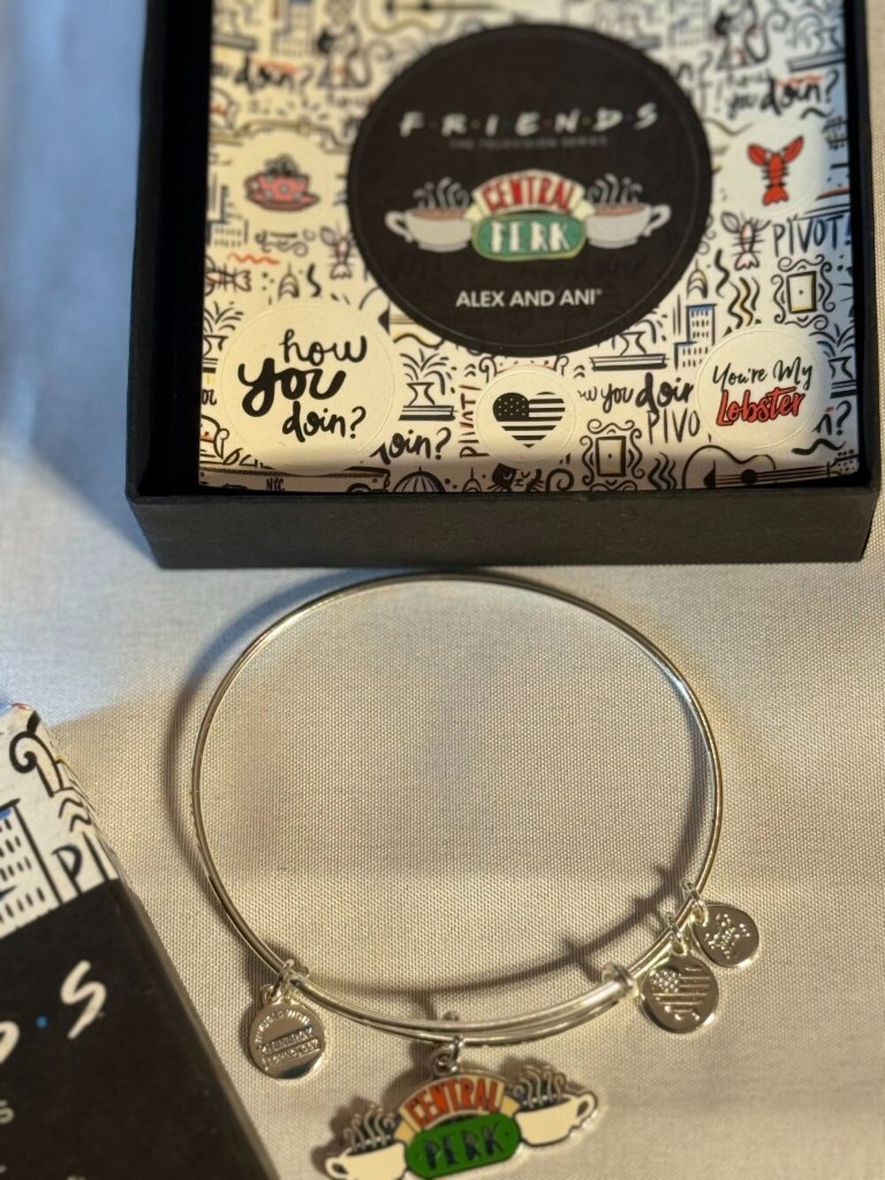Alex and Ani Friends Central Perk Charm Bracelet w/box and stickers